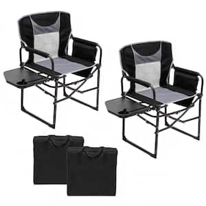 2-Pack Foldable Camping Chairs, Heavy Duty Oversized Portable Folding Chair with Side Table, Pocket for Outdoor