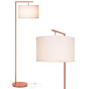 Montage Modern 60 in. Rose Gold Mid-Century Modern 1-Light LED Energy Efficient Floor Lamp with White Fabric Drum Shade