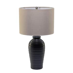 Nsik Grey 24.7 in. Table Lamp with Drum-Shaped Linen Shade