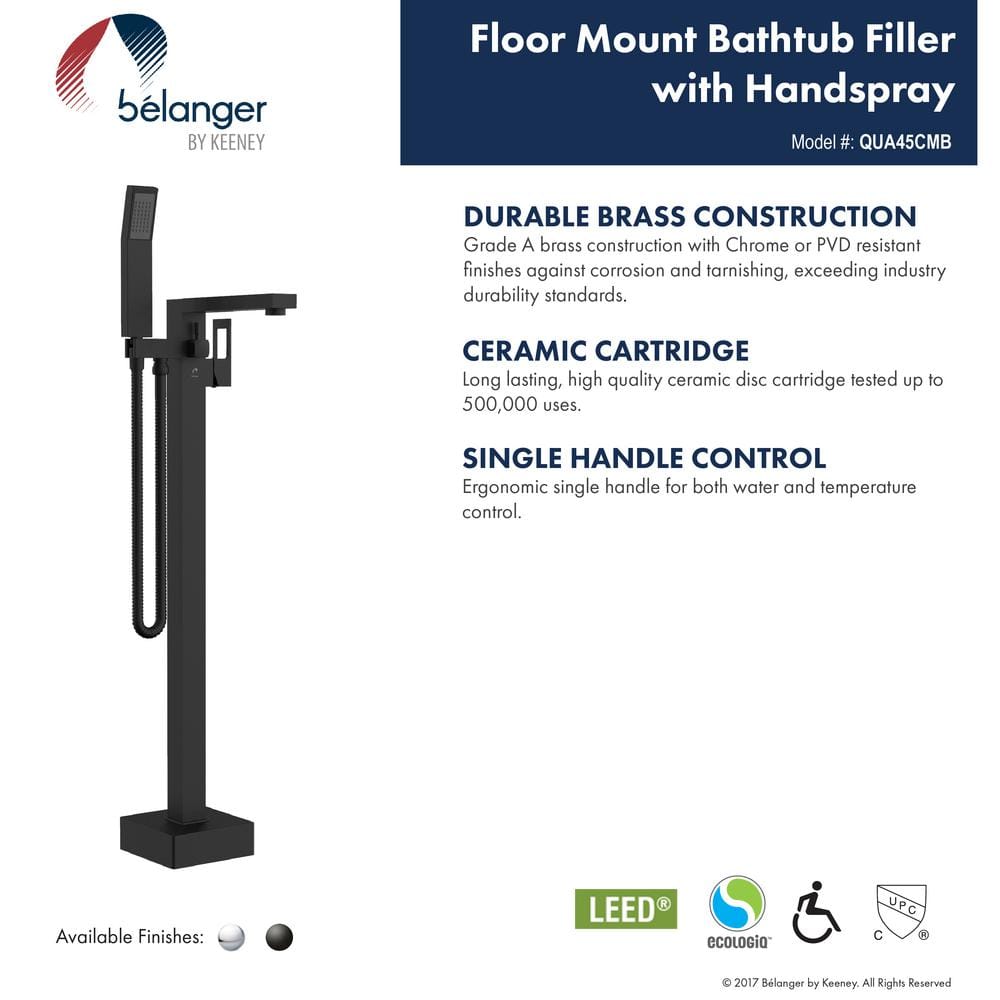 Matte Black Stainless Steel Freestanding Tub Filler with Hand Shower