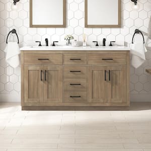 Bailey 72 in. W x 22 in. D x 34 in. H Double Sink Bath Vanity in Driftwood Oak with White Quartz Top