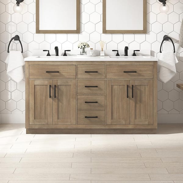 OVE Decors Bailey 72 in. W x 22 in. D x 34 in. H Double Sink Bath Vanity in Driftwood Oak with White Quartz Top