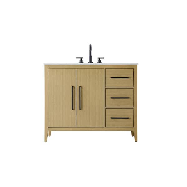 42 in. Single Sink Honey Brown Bath Vanity with White Engineered Marble Top