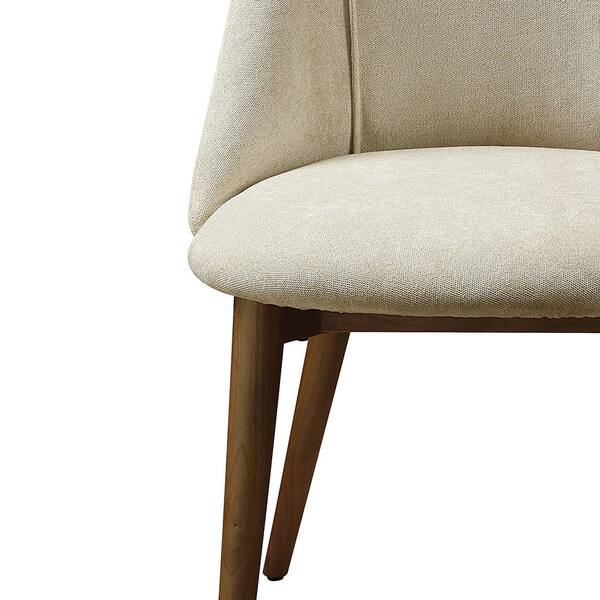 Set Of 2 Modern White Faux Leather And Walnut Finish Dining Chairs