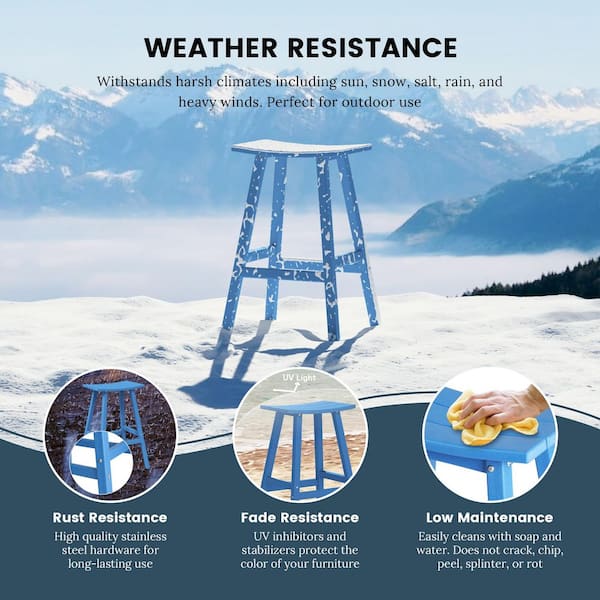 Franklin Pacific Blue 29 in. Poly HDPE Fade Resistant Outdoor Patio Saddle Seat Pub Height Bar Stool (Set of 2)