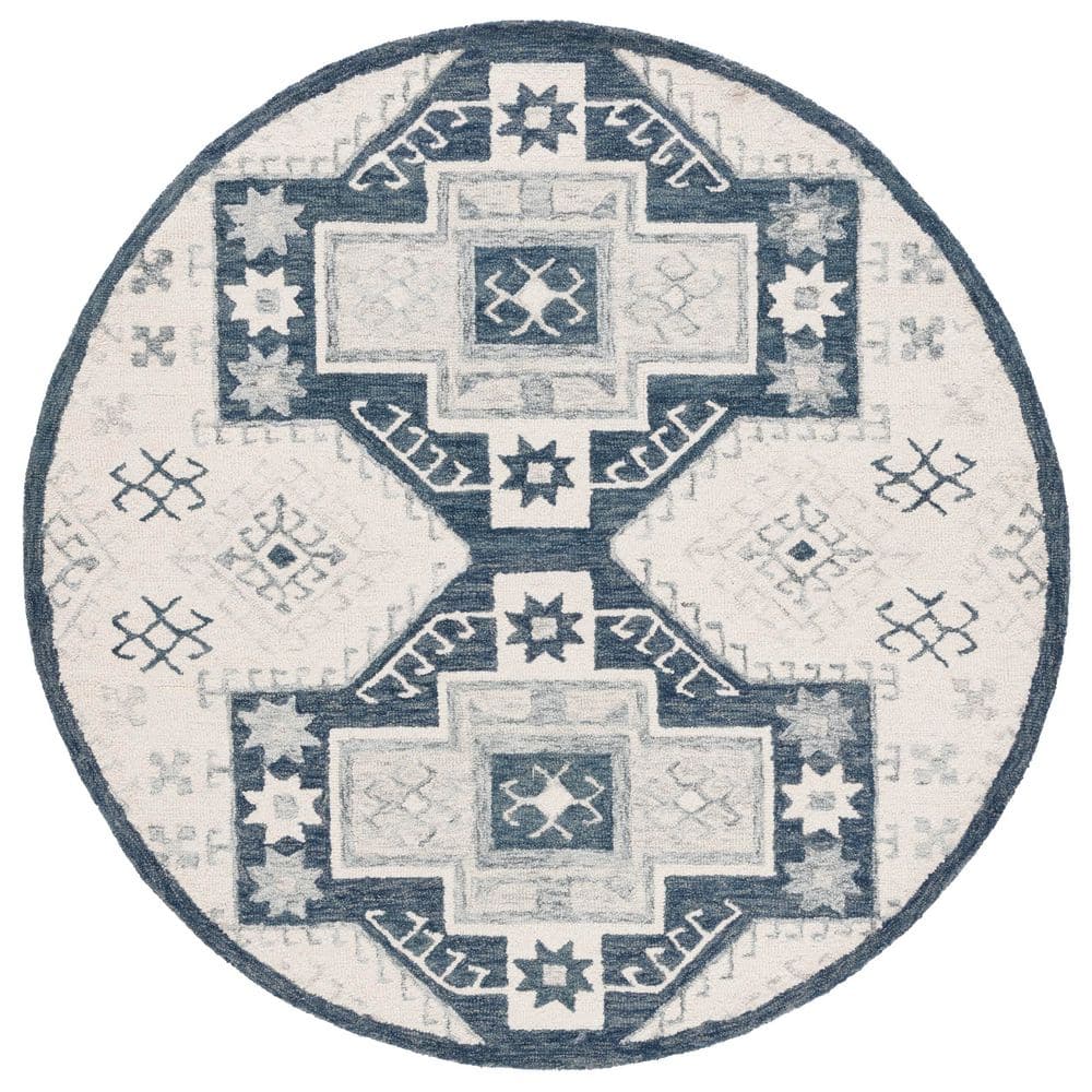 SAFAVIEH Metro 6 ft. x 6 ft. Ivory/Dark Gray Floral Border Round Area ...