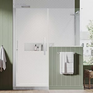 Pasadena 52-9/16 in. W x 72 in. H Rectangular Pivot Frameless Corner Shower Enclosure in Chrome with Buttress Panels
