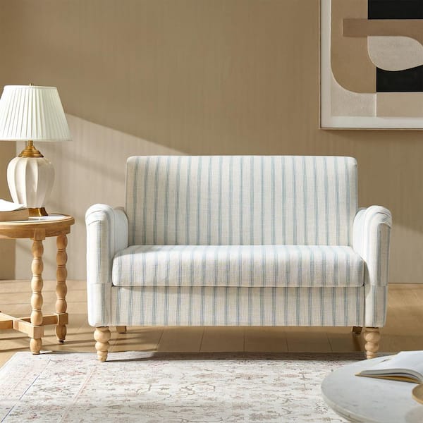 JAYDEN CREATION Ahlea Blue 51 in. W Farmhouse 2 Seats Polyester Loveseat with Solid Wood Spindle Legs