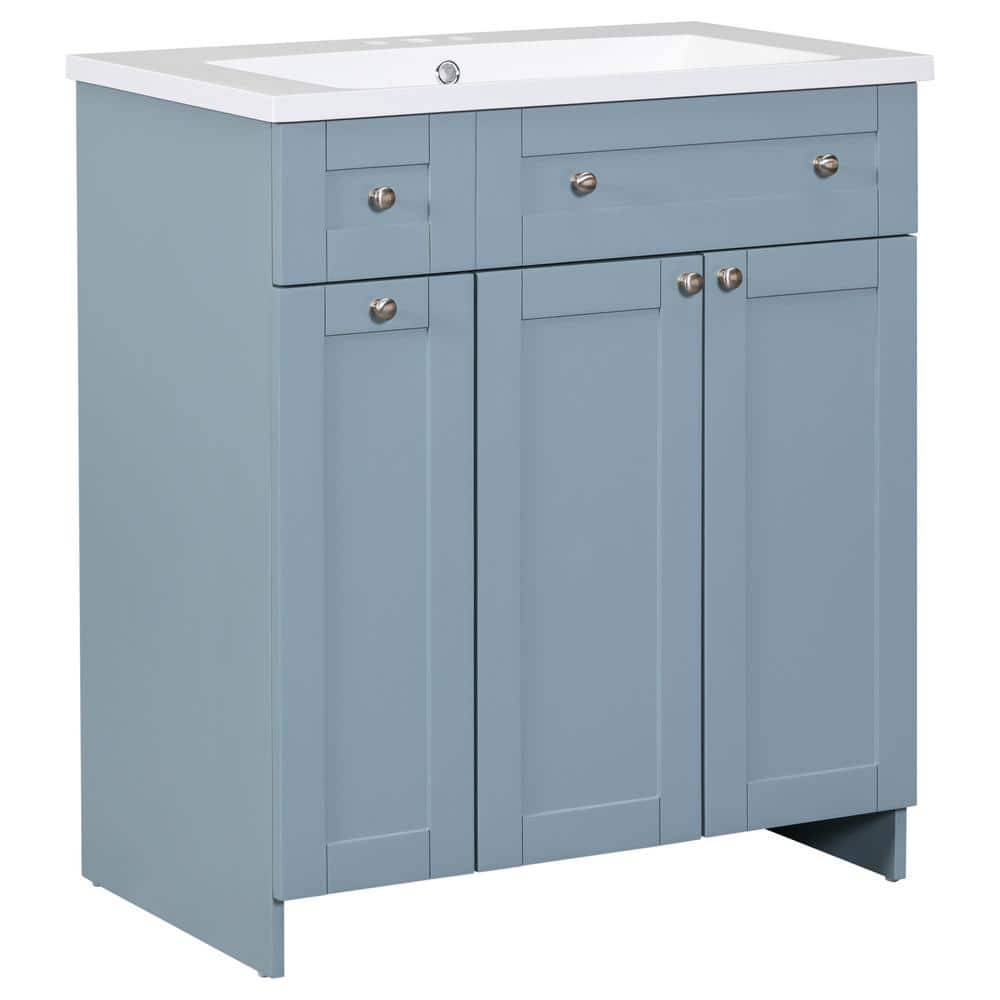 30 in. W x 18 in. D x 35 in. H Freestanding Bath Vanity in Blue with White 