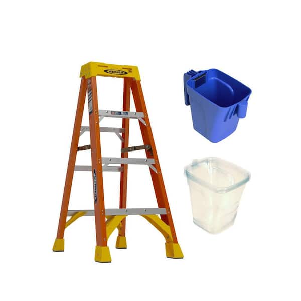 Werner 4 ft. Fiberglass Step Ladder with 300 lb. Load Capacity Type IA Duty Rating and Lock-in Paint Cup and Liner Accessories