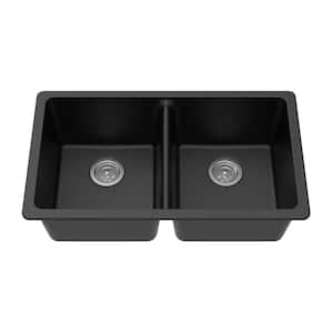 Undermount Granite Composite 33 in. x 18-3/4 in. x 9-1/2 in. Double Equal Bowl Kitchen Sink in Black