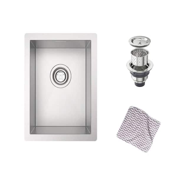 10 in. Undermount Single Bowl 16-Gauge Handmade Stainless Steel Kitchen Sink with Strainer Basket