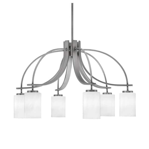 Unbranded Olympia 18 in. 6-Light Graphite Downlight Chandelier White Marble Glass Shade