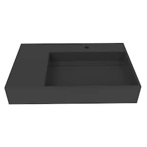 Juniper 30 in. Wall Mounted Solid Surface Right Side Basin Rectangle Non Vessel Bathroom Sink in Matte Black