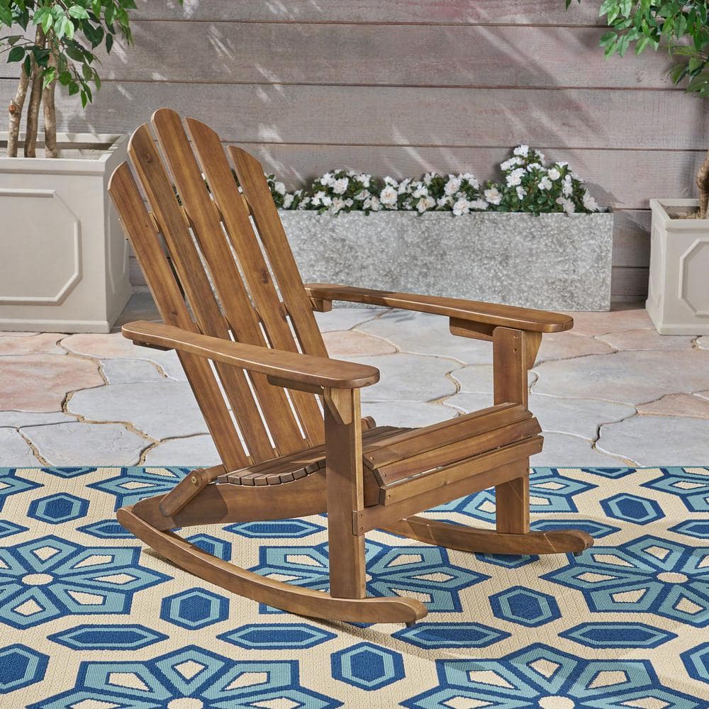 Patio Set of 1 Wood Adirondack Rocking Chair, Slanted Seating, Sloped backr