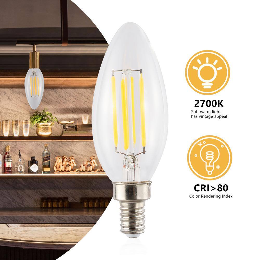 Clear Candle-Style Dimmable LED Edison Bulbs, Pack of 6