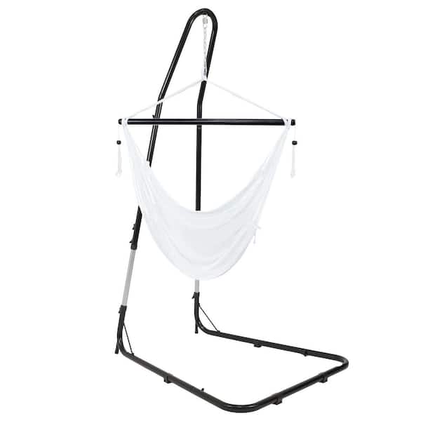 Extra Large Rope Hammock Chair with Adjustable Stand-White