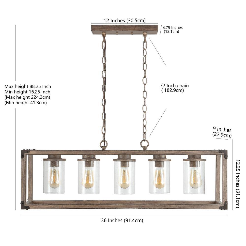 Zeniba 36" Rustic Farmhouse LED Pendant with Seeded Glass - Oil-rubbed Bronze