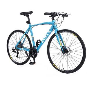 28 in. 27 Speed Aluminum Light Blue Hybrid Bike Disc Brake 700C Road Bike For Men Women
