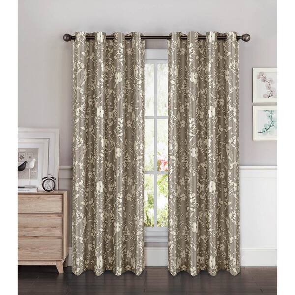 Window Elements Semi-Opaque Florabotanica Printed 54 in. W x 84 in. L Grommet Extra Wide Curtain Panel in Faux Silk Moss