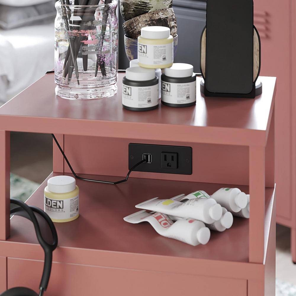Dusty Rose Metal Locker-Style Rolling Storage Cart