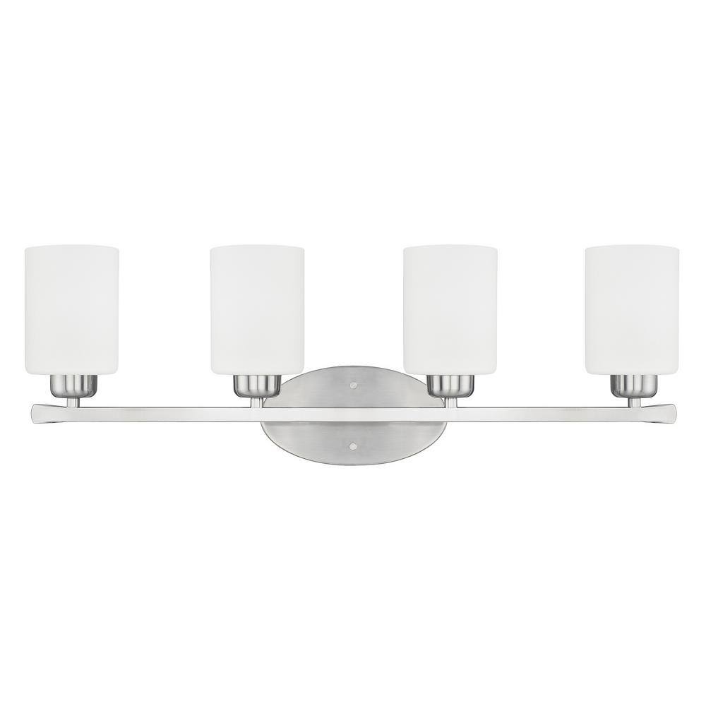 28.5 in. W x 9 in. H x 7 in. E 4-Light Soft White Glass Vanity Light in Brushed Nickel price history on PriceWatchPro