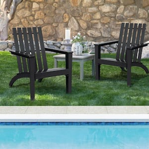 Black Wooden Outdoor Adirondack Chair Patio Lounge Chair with Armrest (Set of 2)