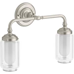 Artifacts 2 Light Brushed Nickel Indoor Bathroom Wall Sconce, Downlight Position Only, UL Listed