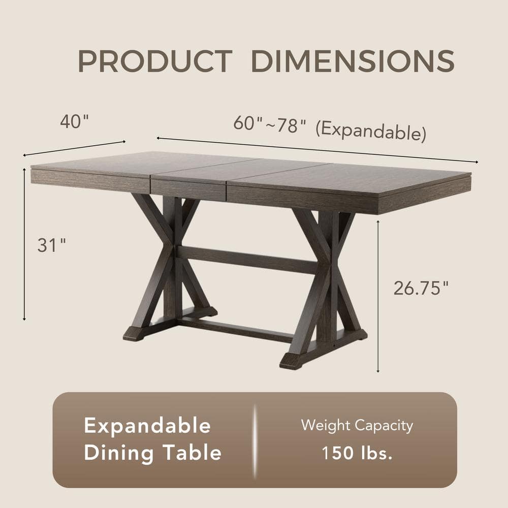 Gray Solid Wood Extendable Trestle Dining Table, Seats 8