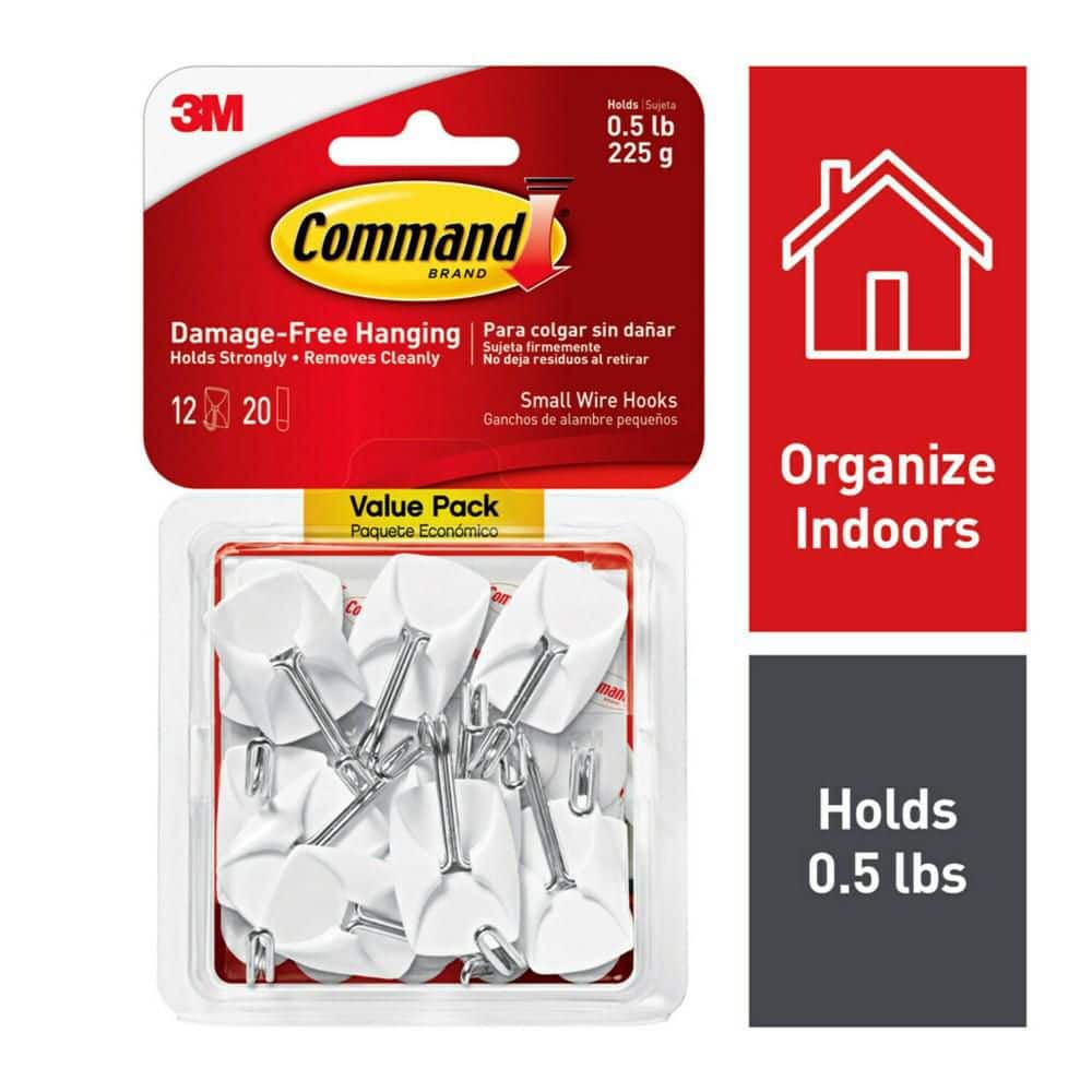 Command 1/2 Small White Wire Hook Value Pack (12 Hooks, 20