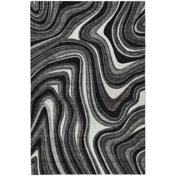 Dream Shag Premium Machine Washable Abstract ADS756 Black 9 ft. x 12 ft. Area Rug