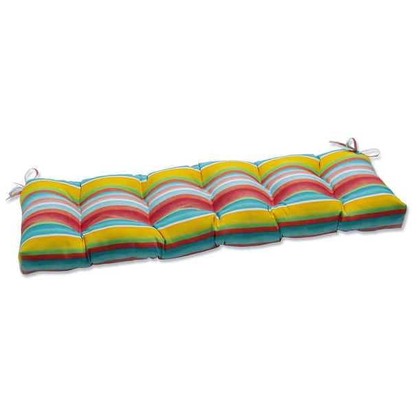 Pillow Perfect Striped Rectangular Outdoor Bench Cushion in Multi-Colored