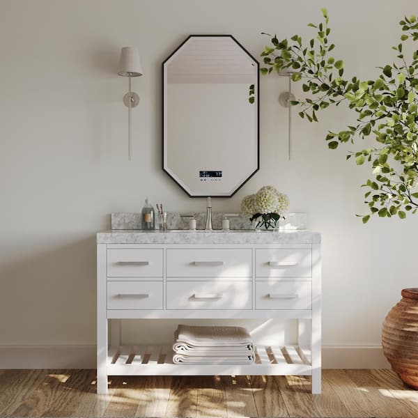 Ancerre Designs Elizabeth 48 in. W x 22 in. D Vanity in White with Marble Vanity Top in Carrara White with White Basin