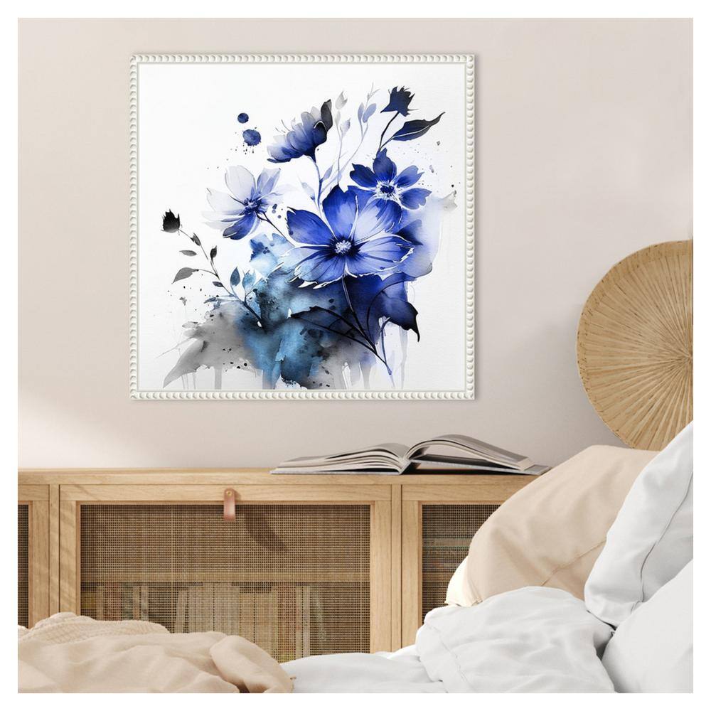 Blue Spring Floral Abstract Canvas Print with White Frame