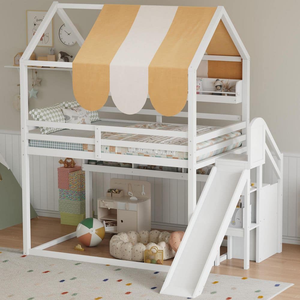 Harper & Bright Designs White Full Size Wood House Loft Bed with