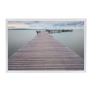 Wood Pier On The Lake Framed Canvas Wall Art - 18 in. x 12 in. Size, by Kelly Merkur 1-piece White Frame