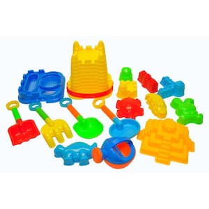 JustForKids Beach Toys For Kids with Reusable Mesh Bag Castle Bucket Sand Mold (16-Piece)