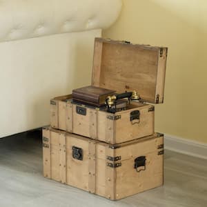 Natural Wooden Style Trunk with Handles (Set of 2)