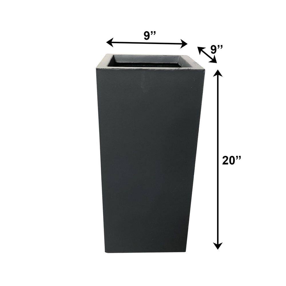 20" Tall Charcoal Lightweight Concrete Square Modern Outdoor Planter