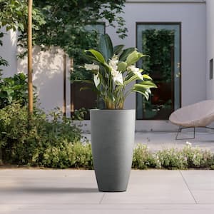 Lightweight 13.5in. x 24in. Stone Finish Extra Large Tall Round Concrete Plant Pot / Planter for Indoor & Outdoor