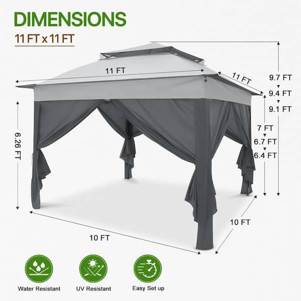 COOS BAY 11 ft. x 11 ft. Gray Portable Pop up 2-Tier Gazebo
