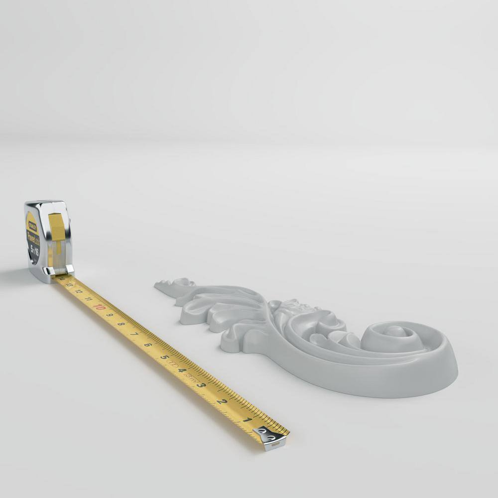 White Primed Polyurethane Scroll Onlay, Left 11 7/8"W x 4 7/8"H