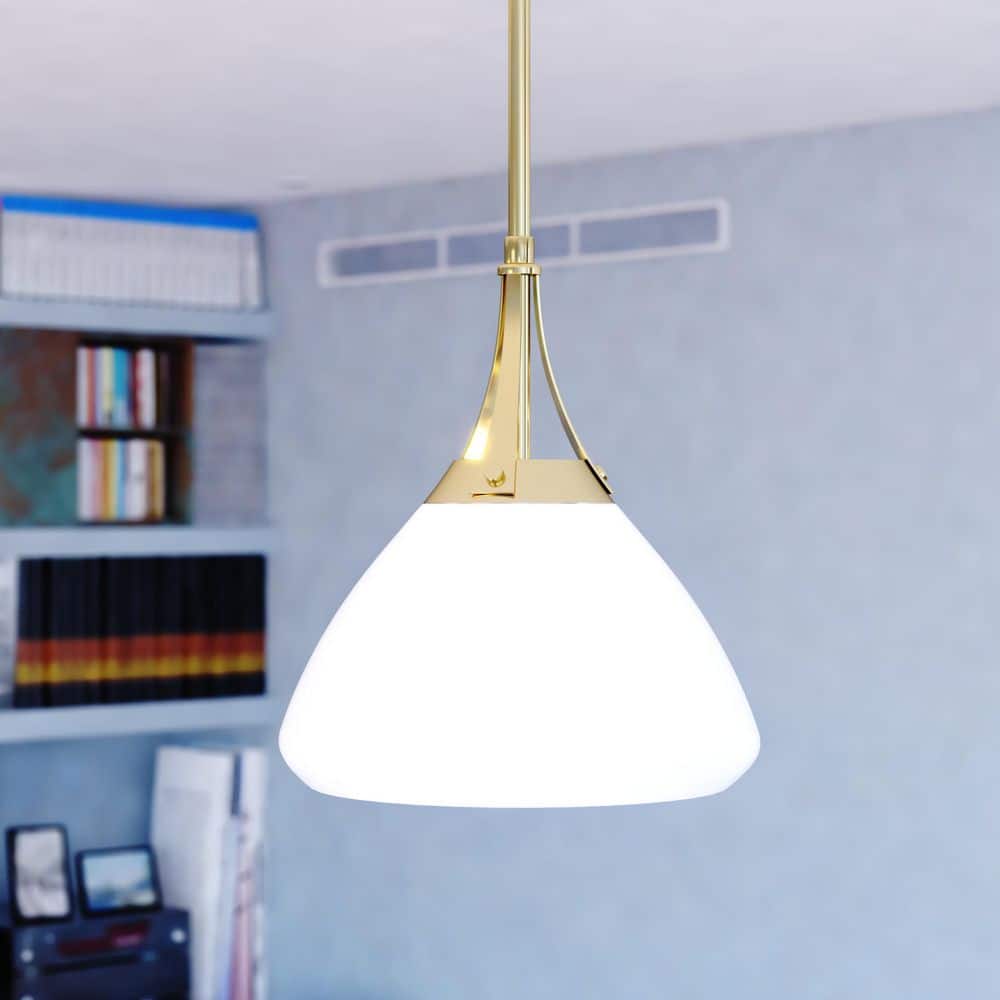 Dayna 1-Light 10 in. Wide Satin Brass Gold and Glossy White Cone Pendant Light, Ceiling Fixture for Dining Table price history on PriceWatchPro