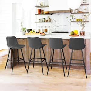 41 in. H Dark Grey 30 in. Low Back Metal Frame Cushioned Counter Height Bar Stool with Faux Leather seat (Set of 4)