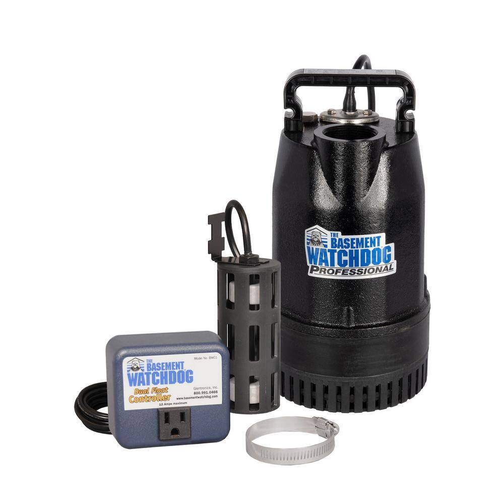 THE BASEMENT WATCHDOG Model BWSS100 1 HP 6,540 GPH at 0 ft and 4,400 GPH at 10 ft Stainless Steel Submersible Sump Pump with Caged Dual Micro Reed Float Switch Cast Iron