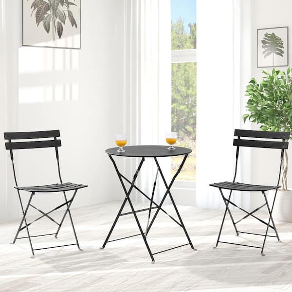 JOYESERY Black 3-Piece All-Steel Frame Weather-Resistant Patio Bistro Set, No Assemble Folding set