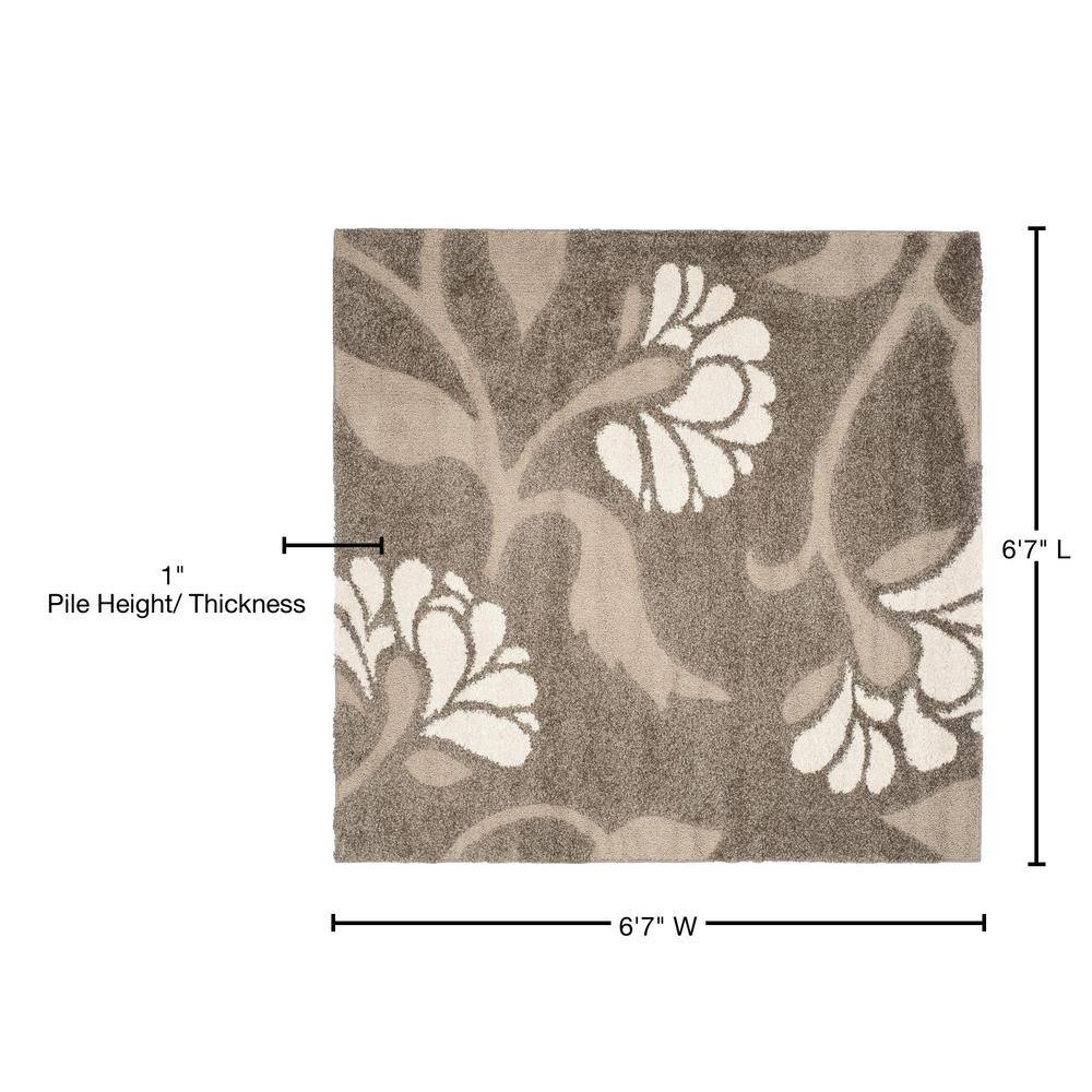 Florida Shag Smoke and Beige Floral Square Rug