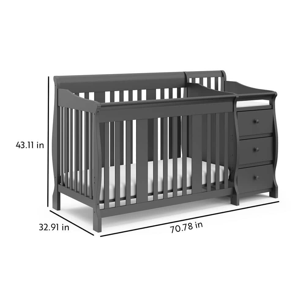 Gray 5-in-1 Convertible Crib and Changer with Storage
