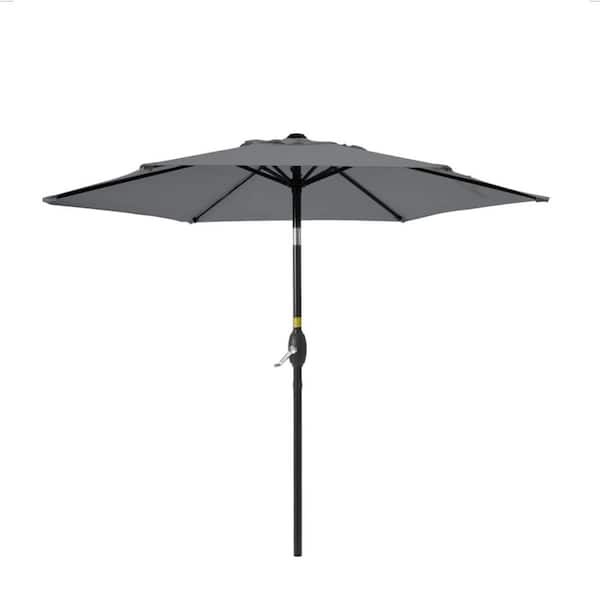 7.5 ft. Rectangular Metal Market Crank and Tilt Outdoor Patio Umbrella in Gray (without Base)