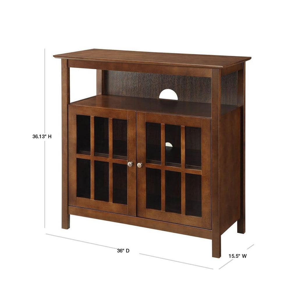 Espresso Solid Pine and Birch Veneer Highboy TV Stand with Cabinets